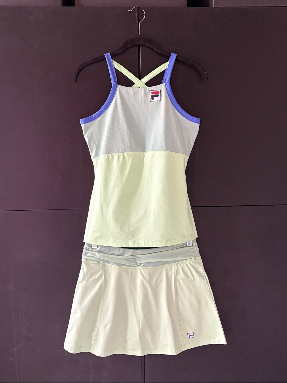 FILA Lime Green Tennis Tank and Skirt with Blue Trim Size Small